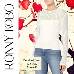 ♥️Sale! RONNY KOBO Off White Long Sleeve Sheer Ribbed Stretchy Sweater Top M L